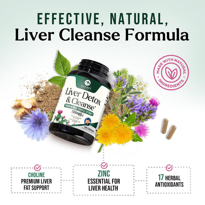 Liver Cleanse Detox & Repair - Milk Thistle Supplement for Digestion & Immune Health - Ginger Root, Choline & Dandelion Root - Herbal Liver Support with Silymarin, Beetroot & Artichoke - 120 Capsules
