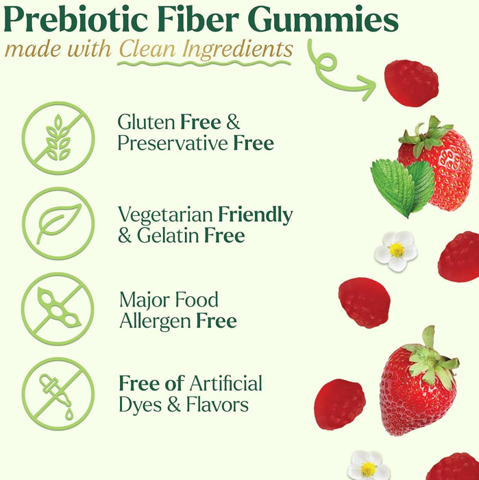 Nature's Gummies Fiber Supplement - Max Strength 4g of Natural Soluble Prebiotic Fiber, Supports Digestive Health & Regularity, Non-GMO, Chicory Gummy Supplements for Adults, Berry Flavor, 60 Gummies