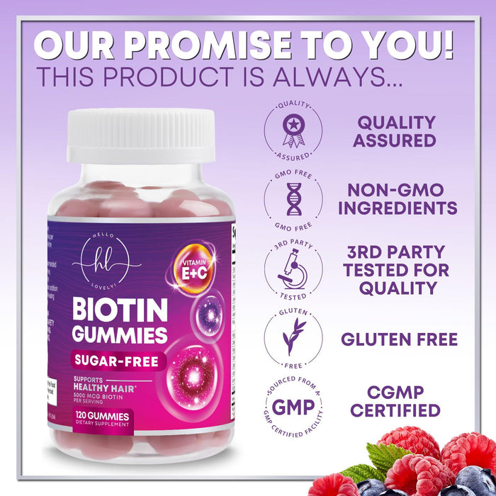 Hair Vitamins Gummy for Women with Biotin 5000 mcg, Sugar-Free Hair Growth Support with Vitamins E & C, Thicker, Stronger & Beautiful Hair, Skin & Nails, Hair Health Support Supplement - 120 Gummies