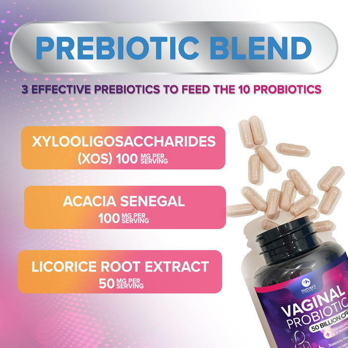 Vaginal Probiotics for Women pH Balance with Prebiotics, 50 Billion CFU, 10 Probiotic Strains, Cranberry, D-Mannose & XOS - Healthy Vaginal Odor & Flora, UT & Feminine Digestive Health - 60 Capsules