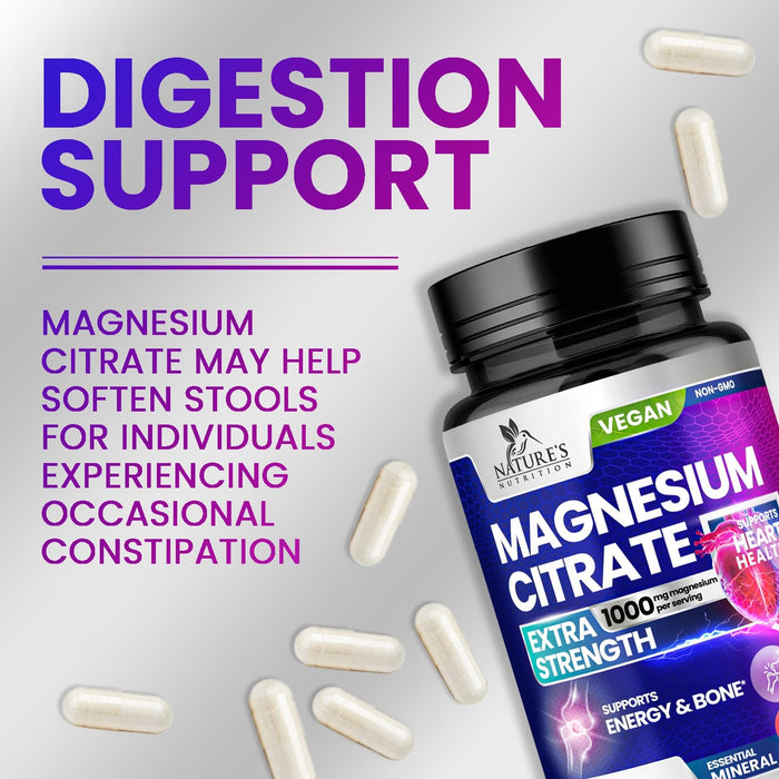 Magnesium Citrate Supplement 1000 mg for Best Absorption, Supports Bone, Heart Health, Nerves, Muscles, Metabolism & Calm, Nature's Pure Magnesio Vitamin Pills, Bottled in USA - 120 Capsules
