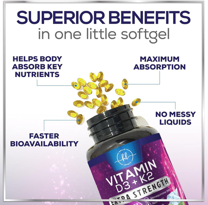 Vitamin D3 K2 Supplement - 5000 IU D3 & 100mcg K2 (MK7) 2-in-1 Vitamin D & K Complex for Calcium Absorption, Bone, Teeth, Heart & Immune Support, Easy to Swallow, Non-GMO & Gluten Free