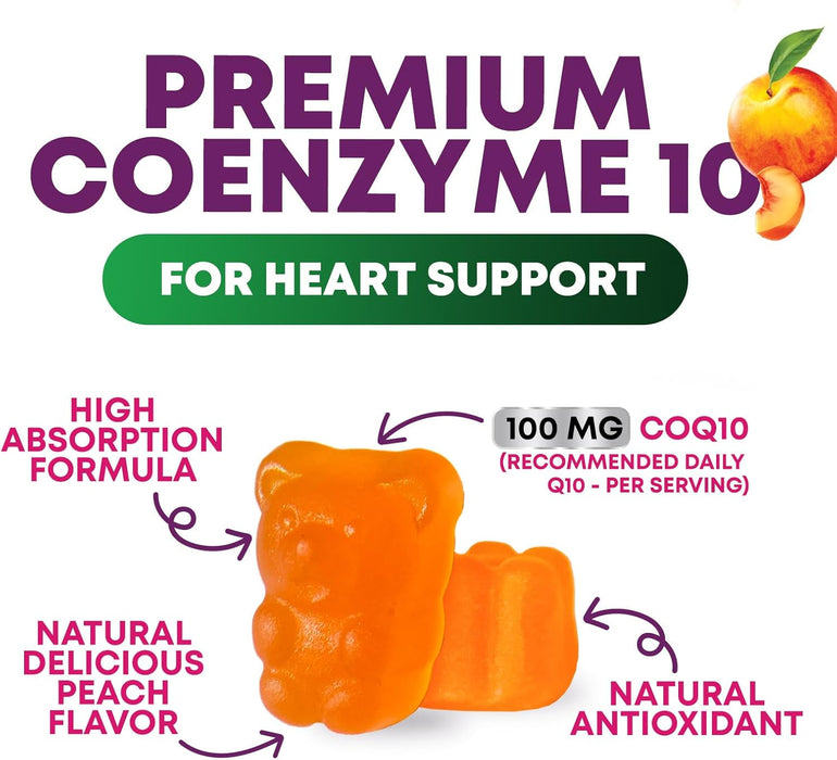 CoQ10 100mg Gummies - 3X Better Absorption, Antioxidant for Heart Health Support & Energy Production, Ultra Coenzyme Q10 Vitamins, Co q 10 Supplement, Dietary Supplement, Non-GMO - 60 CoQ10 Gummies