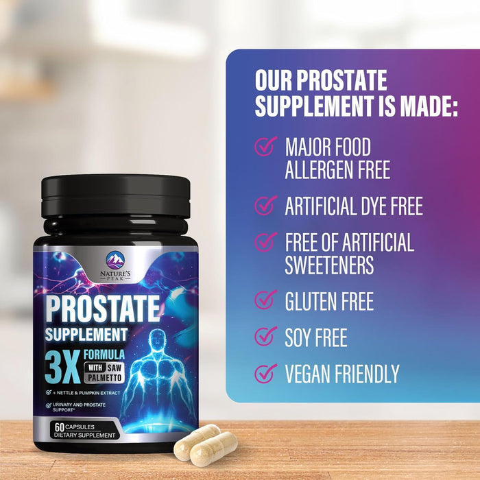 Prostate Health Supplements for Men - Potent 3X Formula with Saw Palmetto + Stinging Nettle + Pumpkin Seed Extract, Bottled in USA, Prostate Supplement, DHT Blocker for Urinary Support