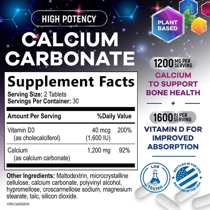 Calcium 1200 mg with Vitamin D3 – 60 Tablets