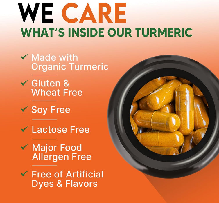 Turmeric Curcumin Supplement 2000mg - Nature's Joint & Immune Support, Organic Tumeric & BioPerine Black Pepper for Best Absorption with 95% Curcuminoids, Vegan, Non-GMO, Bottled USA