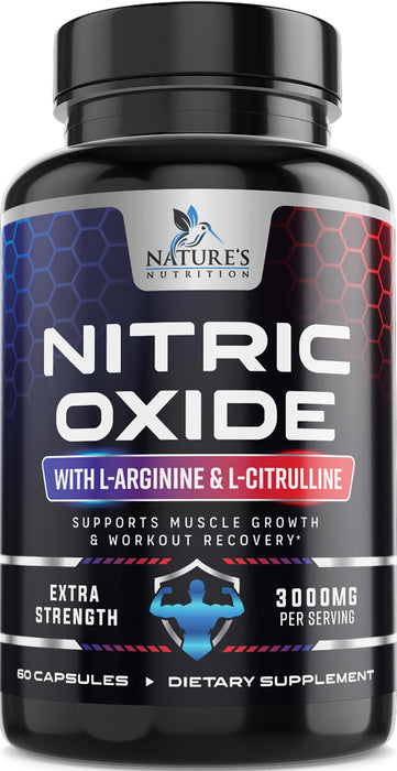 Nitric Oxide Formula with L-Arginine + Citrulline – 3000mg – 60 Capsules
