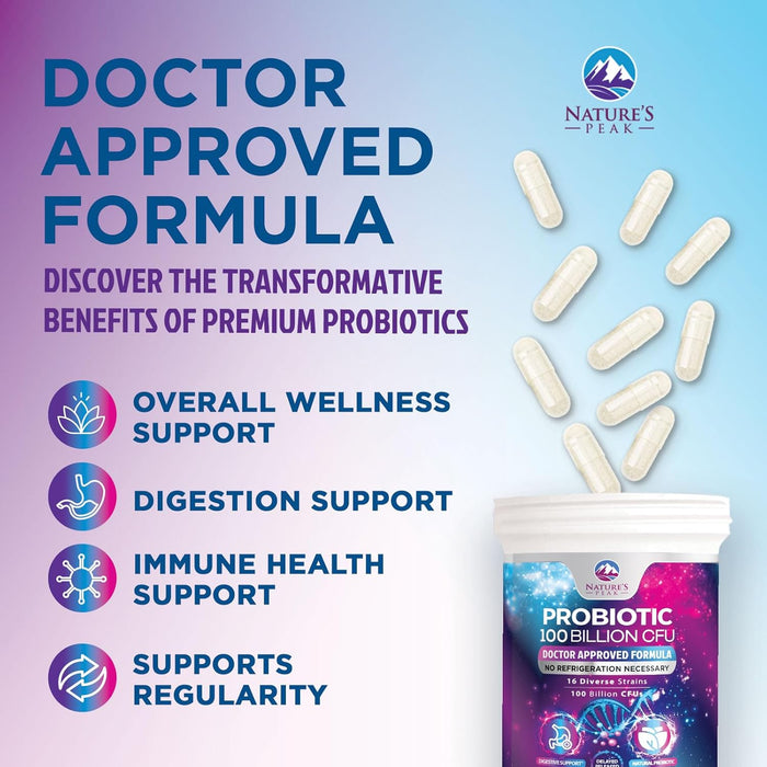 Probiotics 100 Billion CFU Supplement - 16 Strains + Natural Prebiotics - Digestive Health, Gut & Immune Support for Women & Men - Supports Occasional Constipation, Gas & Bloating