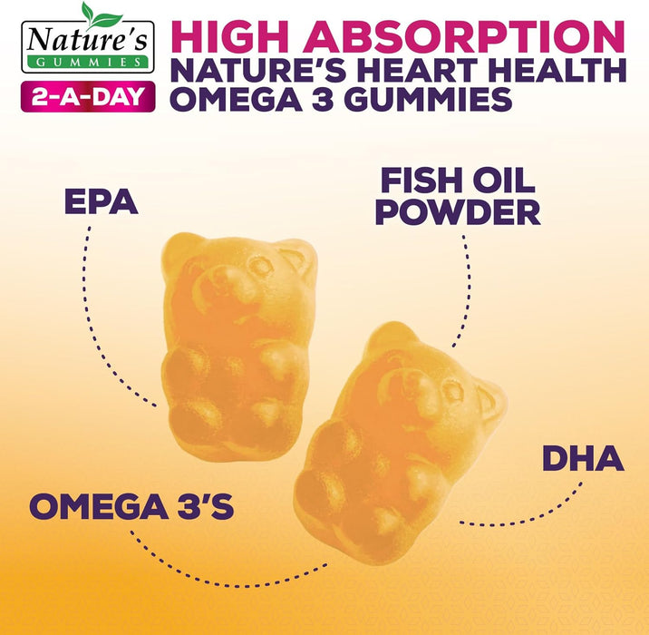 Omega 3 Fish Oil Gummies, Extra Strength Omega Fish Oil Supplement, High Absorption for Joint, Heart & Brain Support, Nature's Heart Healthy Omega 3s DHA EPA Gummy Vitamin, Orange Flavor