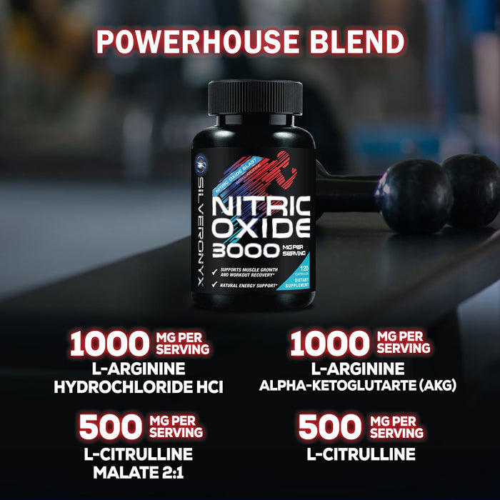 Extra Strength Nitric Oxide Supplement 3X Strength L Arginine, Citrulline Malate, AAKG, Beta Alanine - Premium Muscle Supporting Nitric Booster - Natural Energy & Heart Health Support - 120 Capsules