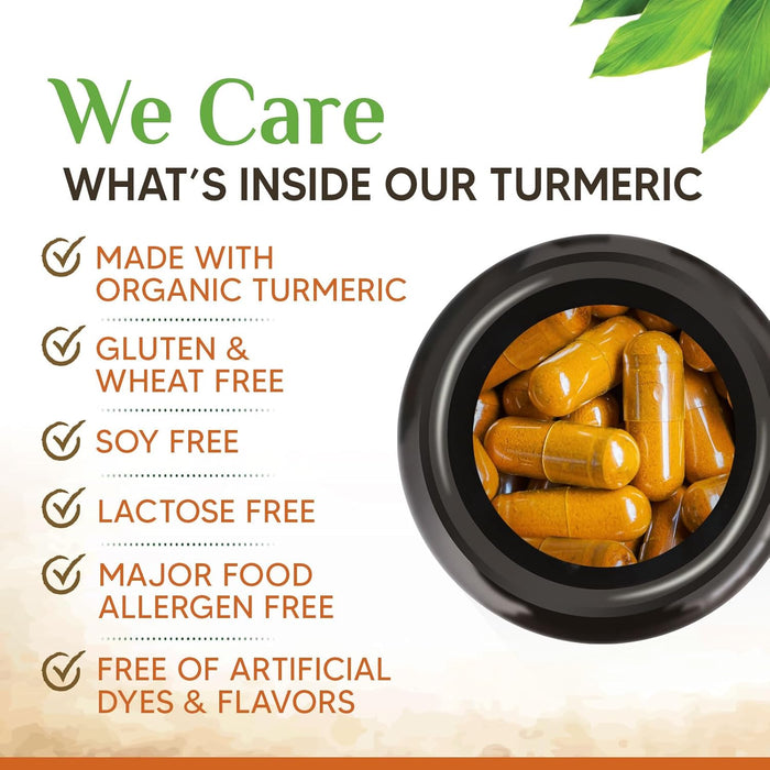 Turmeric Curcumin Supplement 1750mg with Organic Turmeric & Ginger, 95% Curcuminoids, BioPerine Black Pepper for Best Absorption, Nature's Vegan Joint Support, Non-GMO, Bottled in USA