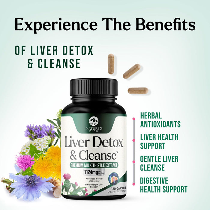 Liver Cleanse Detox & Repair - Milk Thistle Supplement for Digestion & Immune Health - Ginger Root, Choline & Dandelion Root - Herbal Liver Support with Silymarin, Beetroot & Artichoke - 120 Capsules