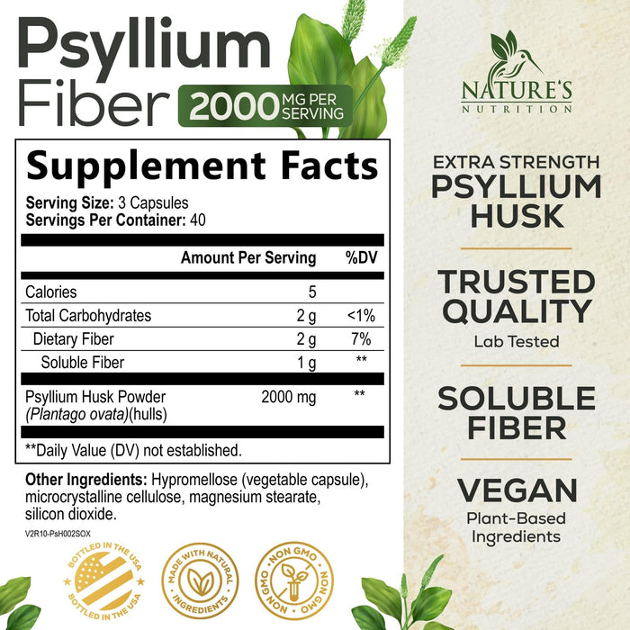 Psyllium Husk Fiber 2000mg – 120 Capsules
