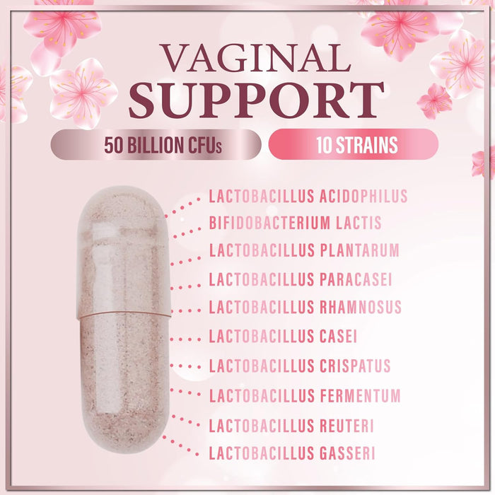 Vaginal Probiotic for Women - Vaginal PH Flora Feminine Health Balance Support - 50 Billion CFU Per Capsule, 10 Unique Strains - Womens Probiotics Supplement with Cranberry & D Mannose