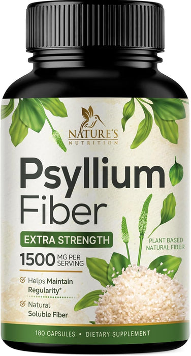 Nature's Nutrition - Psyllium Husk Capsules 1500mg, Non-GMO Gluten Free Digestive Support Natural Fiber Supplement