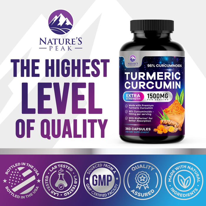 Turmeric Curcumin with BioPerine 95% Curcuminoids 1500mg with Black Pepper for Absorption – 360 Capsules