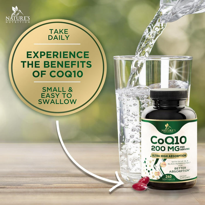 CoQ10 100mg Coenzyme Q10 Softgels - Superior Absorption, Antioxidant for Heart Health & Cellular Energy Support - Nature's Co Q10 Supplement, Non-GMO & Gluten Free - 60 Softgels