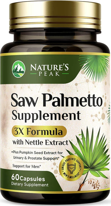 Saw Palmetto for Men Prostate Supplement - Potent 3X Formula with Stinging Nettle + Pumpkin Seed Extract for Men's Health, Herbal Prostate Supplement for Urinary Support, Bottled in USA