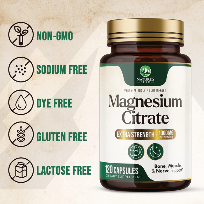 Magnesium Supplement 1000mg - Extra Strength Magnesium Complex for Muscle, Nerve, Bone & Heart Health Support - High Absorption Magnesium Citrate 500mg Capsules
