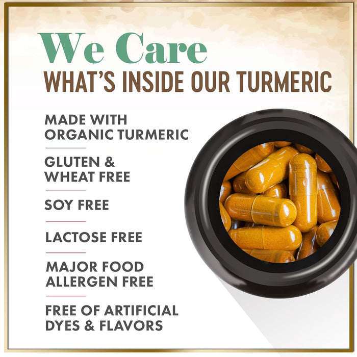 Turmeric Curcumin Supplement with 95% Curcuminoids, Organic Turmeric & Ginger 1750mg, BioPerine Black Pepper for Best Absorption, Nature's Vegan Joint Support, Non-GMO, Bottled in USA