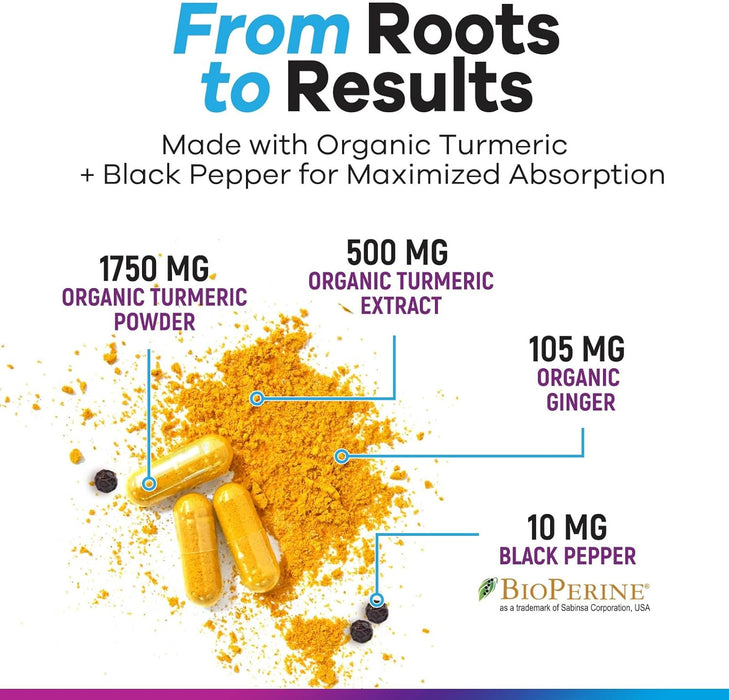 Turmeric Supplement Curcumin 2350mg - with Organic Ginger & Turmeric, BioPerine Black Pepper Extract 95% Curcuminoids - Advanced Absorption Antioxidant & Joint Immune Support - Vegan