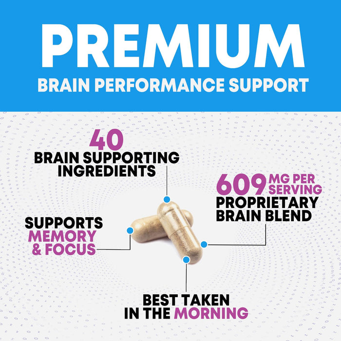 Brain Memory Supplement Pills - Nootropics Support for Concentration, Clarity, Alertness & Focus - Brain Health with Bacopa, Cognitive Vitamins, Phosphatidylserine, DMAE - Brain Booster - 240 Capsules