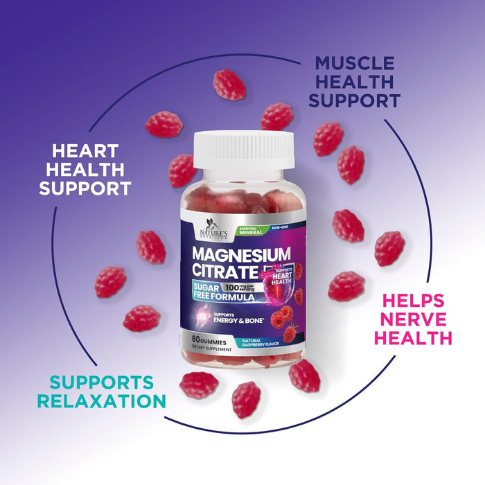 Magnesium Citrate Gummies Sugar Free Supplement - High Absorption Magnesium Citrate Supplement Gummy for Adults & Kids, Nature's Magnesio Supplements for Bone, Muscle Health, Heart Support