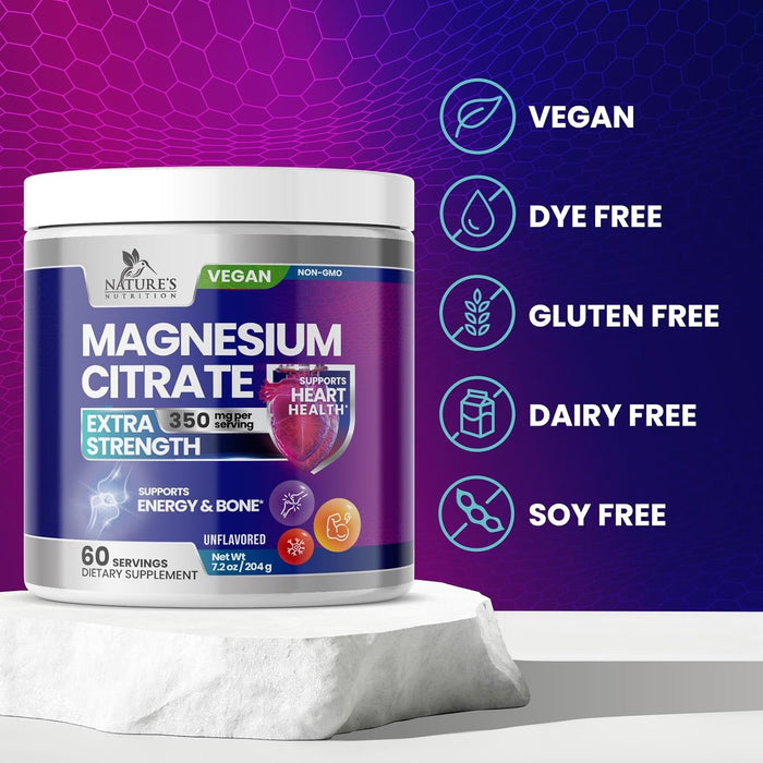 Magnesium Supplement Powder, 350mg Magnesium Citrate Drink Mix, 100% Chelated for High Absorption - Supports Energy, Sleep, Bone, Muscle & Whole Body Health - Gluten-Free, Vegan, Non-GMO - 60 Servings