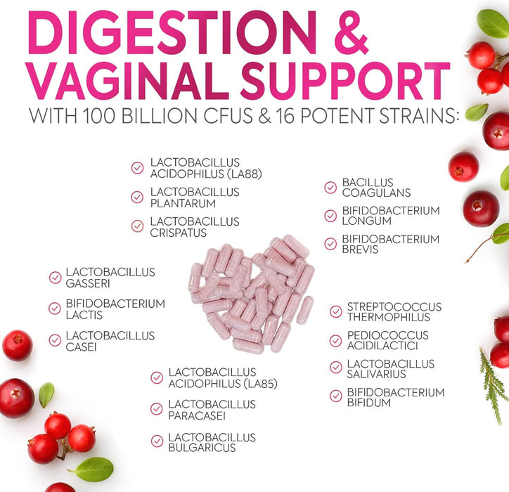 Probiotics For Women 50 Billion CFU - Women's Probiotic For Digestive Health 16 Unique Strains - Daily Vaginal PH Balance & Feminine Health Support, Womens Probiotic With Acidophilus - 60 Capsules