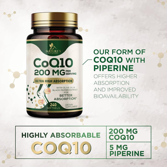 CoQ10 100mg Coenzyme Q10 Softgels - Superior Absorption, Antioxidant for Heart Health & Cellular Energy Support - Nature's Co Q10 Supplement, Non-GMO & Gluten Free - 60 Softgels