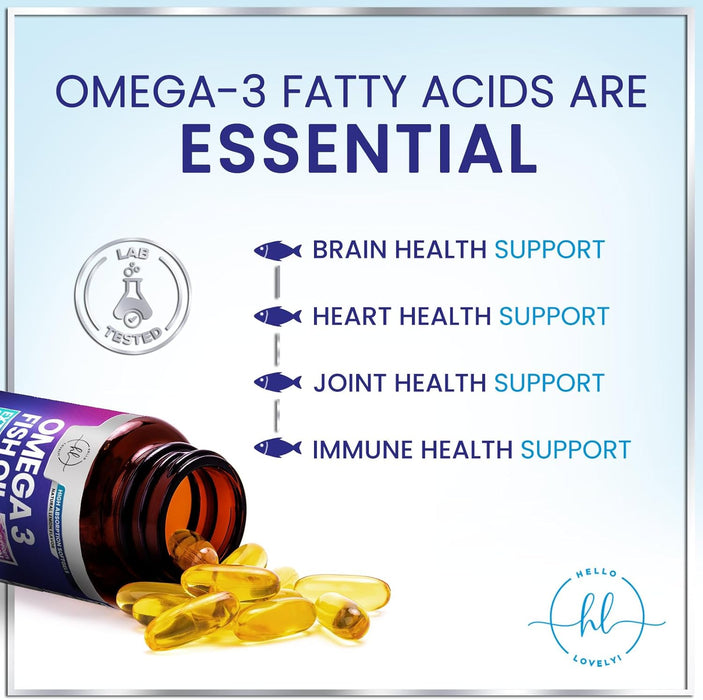 Omega 3 Fish Oil Supplements 2400mg - Triple Strength Omega 3 Fatty Acids, Natural Heart Health Brain & Joint Support - Fatty Acids with EPA & DHA - Wild Caught Fish Oil Supplement - 120 Softgels