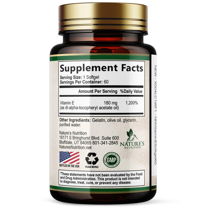 Vitamin E 400 IU Softgels (180mg DL-Alpha) – 60 Softgels