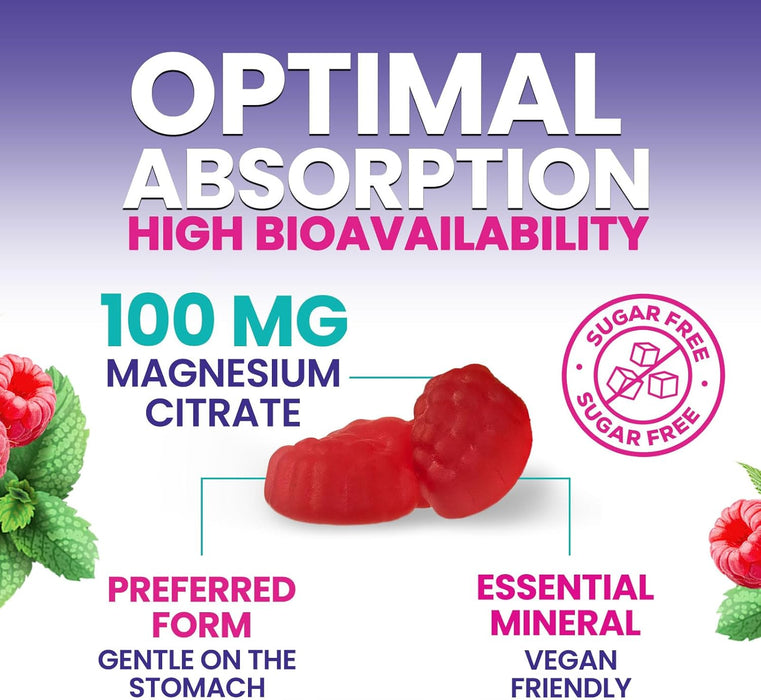 Magnesium Citrate Gummies Sugar Free Supplement - High Absorption Magnesium Citrate Supplement Gummy for Adults & Kids, Nature's Magnesio Supplements for Bone, Muscle Health, Heart Support