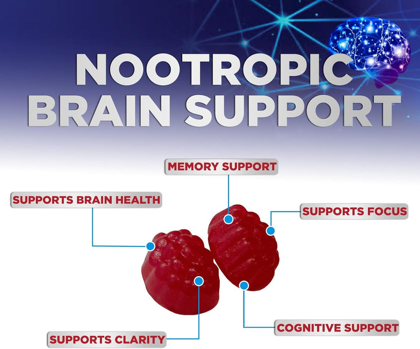 Nature's Nutrition Nootropic Brain Booster Memory Supplement Gummy for Concentration & Mental Focus - Brain Health & Energy with B12, Phosphatidylserine, Coffee Extract, Nature's Vitamins for Men & Women