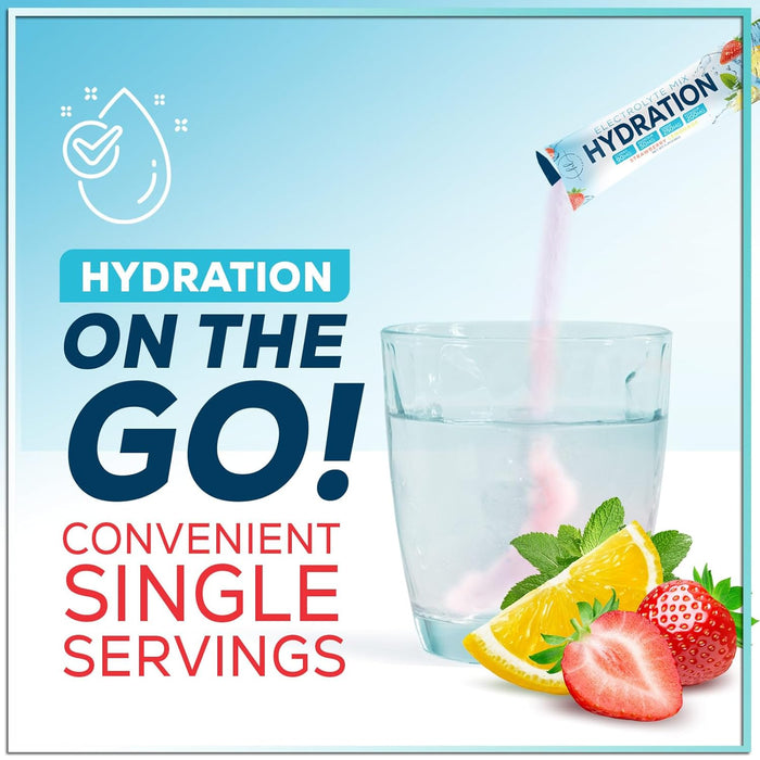 Hydration Electrolytes Powder Packets - Keto & Sugar Free, Liquid Replenisher & Recovery Drink w Real Salt - Feel Revitalized, Non-GMO, Vegan Electrolyte Drink Mix, Strawberry Lemonade