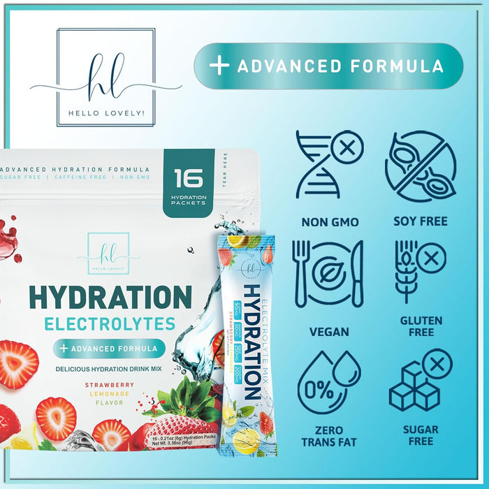 Hydration Electrolytes Powder Packets - Keto & Sugar Free, Liquid Replenisher & Recovery Drink w Real Salt - Feel Revitalized, Non-GMO, Vegan Electrolyte Drink Mix, Strawberry Lemonade