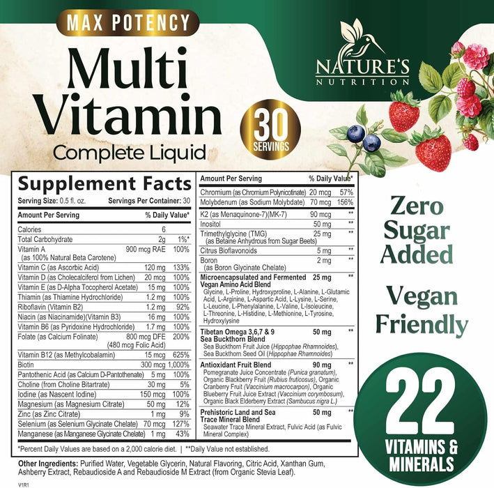 Nature's Multivitamin for Women | Men & Kids | Daily Liquid Multi Vitamin & Minerals with Vitamins A, C, D, E, B-6 & B-12, Womens Beauty Multivitamins & Adults Immune Support, Berry Flavor - 15 Fl Oz