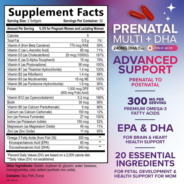 Prenatal Vitamins with Folic Acid & DHA – 60 Softgels