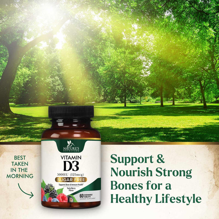 Vitamin D3 5000 IU (125 mcg) Nature's Vitamin D Chewable for – 60 Count Tablets