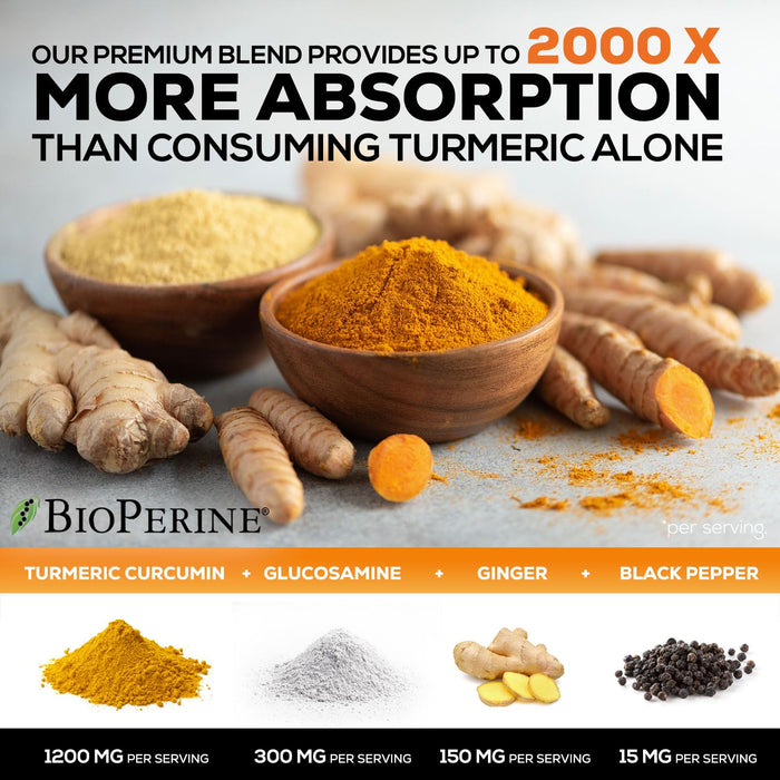 Turmeric Curcumin 2000mg with Glucosamine Chondroitin & Ginger – 180 Capsules
