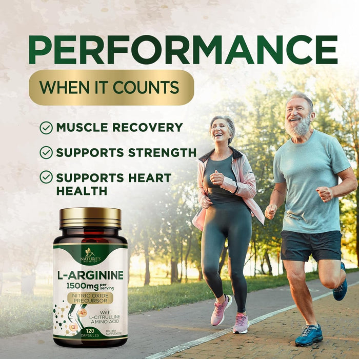 L-Arginine Supplement 1000mg - Heart Health Support - Premium Muscle Supporting Nitric Oxide Precursor Booster for Extra Strength - Gluten Free, Amino Acid Energy Blend For Men