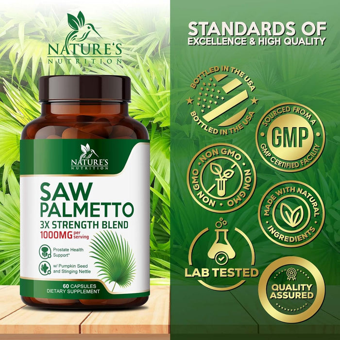 Saw Palmetto for Men 1000MG Prostate Health Supplement - Saw Palmetto Extract Prostate Support Supplement, Prostate Supplements for Men's Health Support, Prostate Urinary Health Support, 60 Capsules