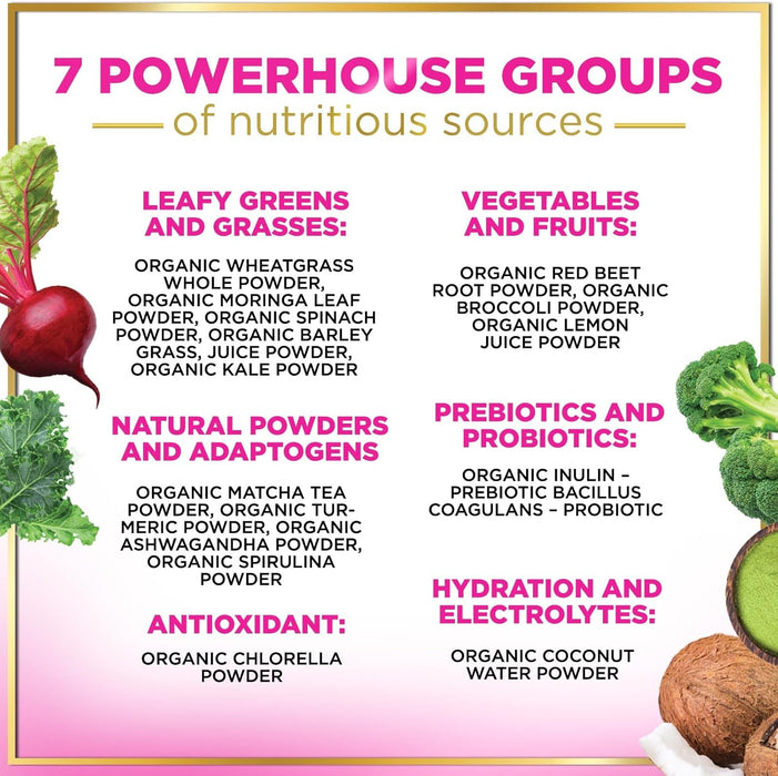 Hello Lovely! Greens Blend Superfood - Super Greens Powder Smoothie Mix, Energy & Digestive Health Support w/Probiotics, Organic Spirulina, Chlorella, Beet Root, Vegan Green Powder - 28 Servings