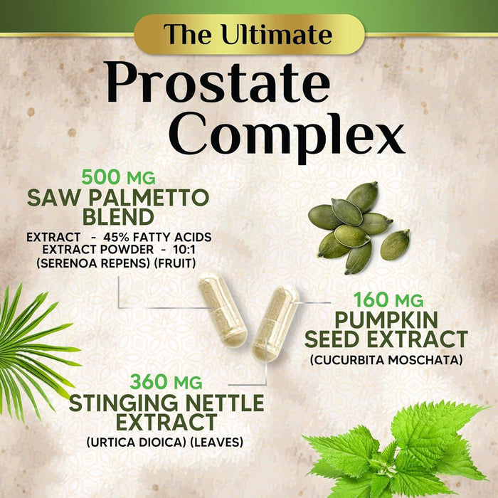 Saw Palmetto for Men Prostate Supplement - Potent 3X Formula with Stinging Nettle + Pumpkin Seed Extract for Men's Health, Herbal Prostate Supplement for Urinary Support, Bottled in USA