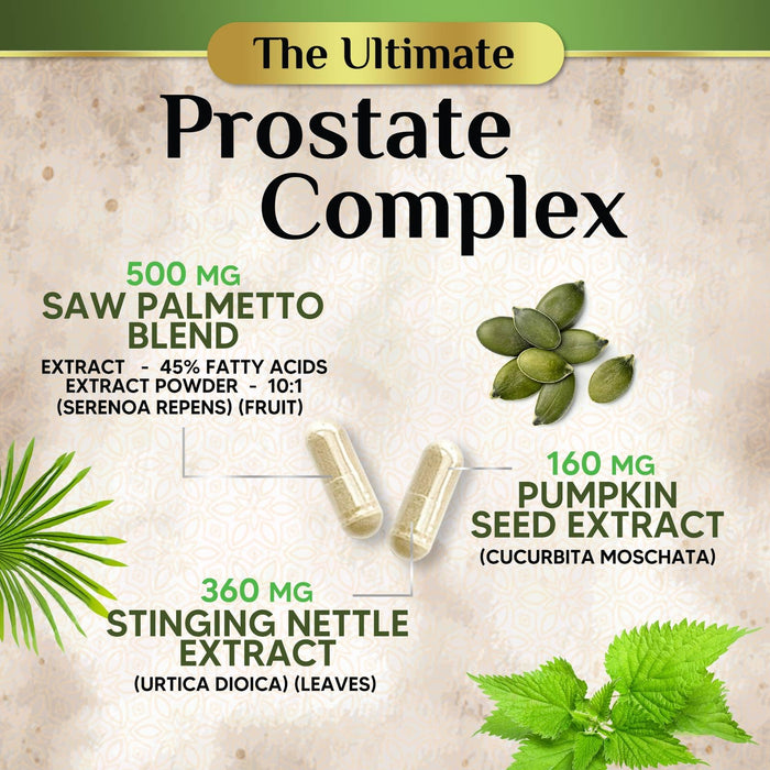 Saw Palmetto for Men Prostate Supplement - Potent 3X Formula with Stinging Nettle + Pumpkin Seed Extract for Men's Health, Herbal Prostate Supplement for Urinary Support, Bottled in USA, 120 Capsules