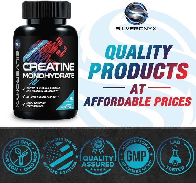 Creatine Monohydrate Capsules 3000mg - Micronized Creatine Nutritional Supplement - Lean Muscle Growth, Workout Performance, Energy & Endurance Support - 750mg per High Absorption Capsule - 60 Count
