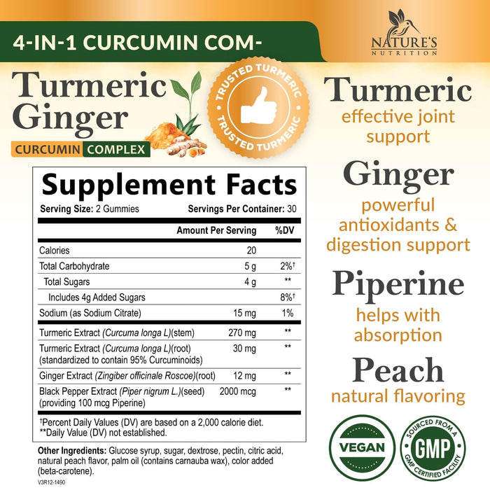 Turmeric Gummies with Black Pepper & Ginger for Absorption – 60 Gummies
