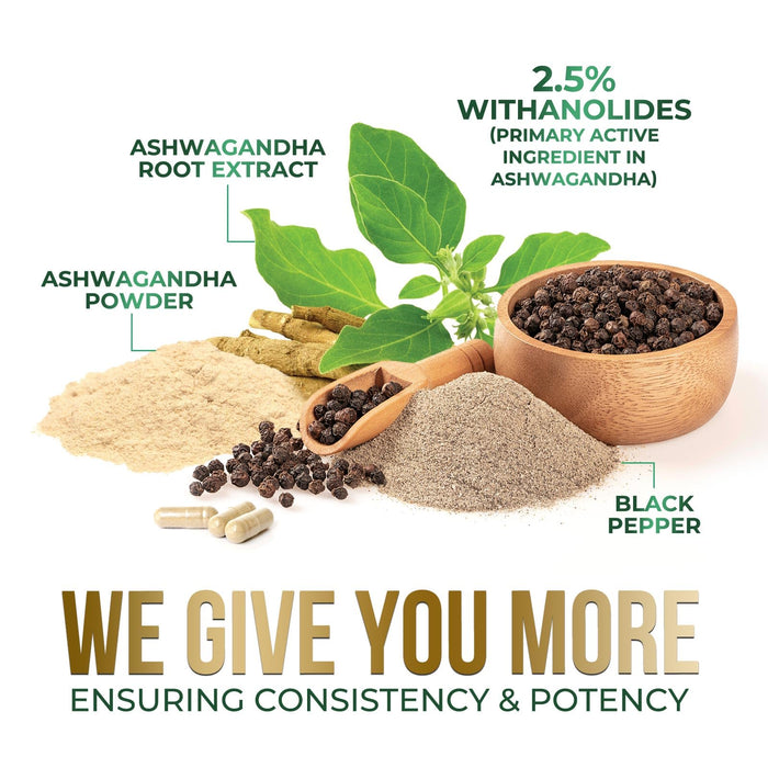 Ashwagandha Capsules for Women & Men - 2100mg Ashwagandha Supplement, Natural Antioxidant Support, Ashwa Root Extract, Extra Strength Calm Support with Black Pepper, Vegan & Gluten Free - 60 Capsules