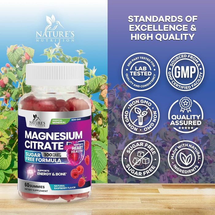 Magnesium Citrate Gummies Sugar Free Supplement - High Absorption Magnesium Citrate Supplement Gummy for Adults & Kids, Nature's Magnesio Supplements for Bone, Muscle Health, Heart Support