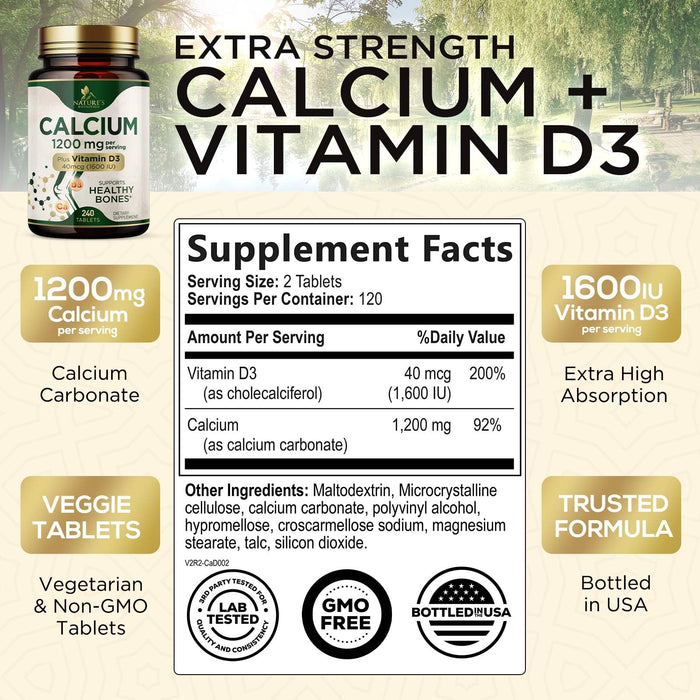 Calcium 1200 mg with Vitamin D3 – 240 Tablets